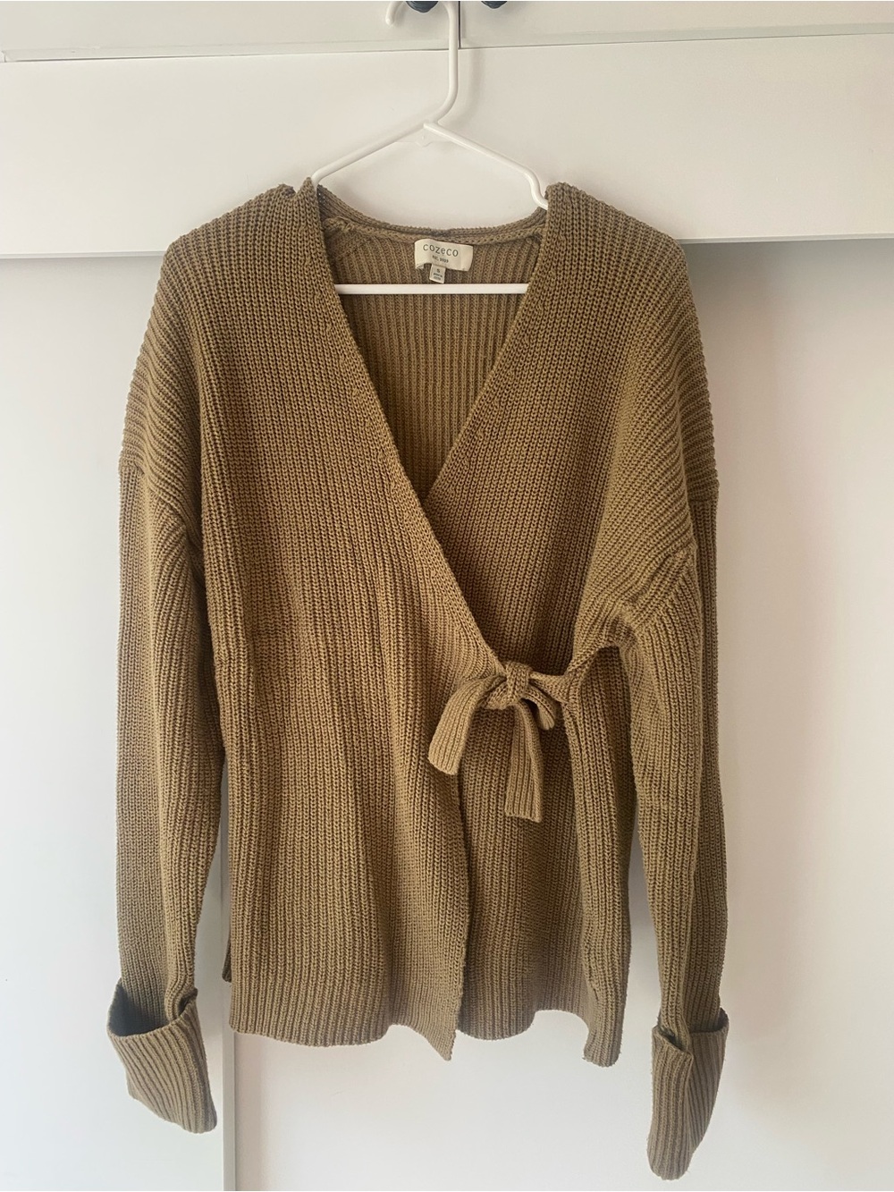 Cozy Wrap Cardigan with Tie in Olive